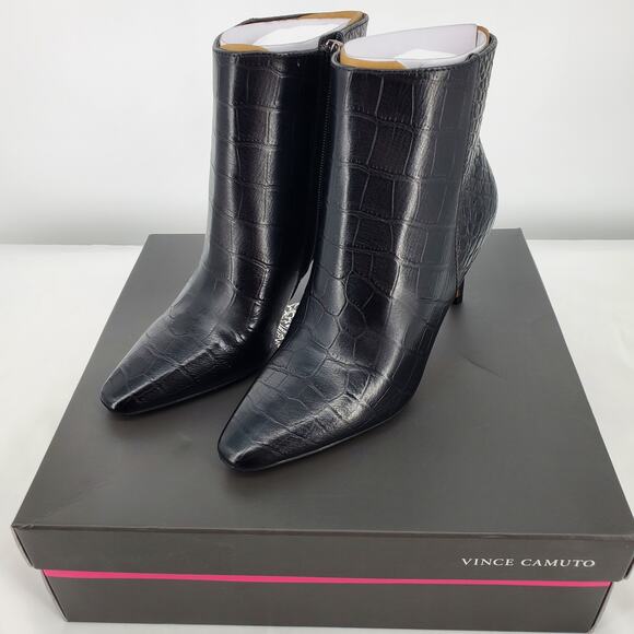 Vince Camuto Women's 6M Allost Black Croco Pointy Toe Ankle Boot 3in Heel New - Picture 4 of 12